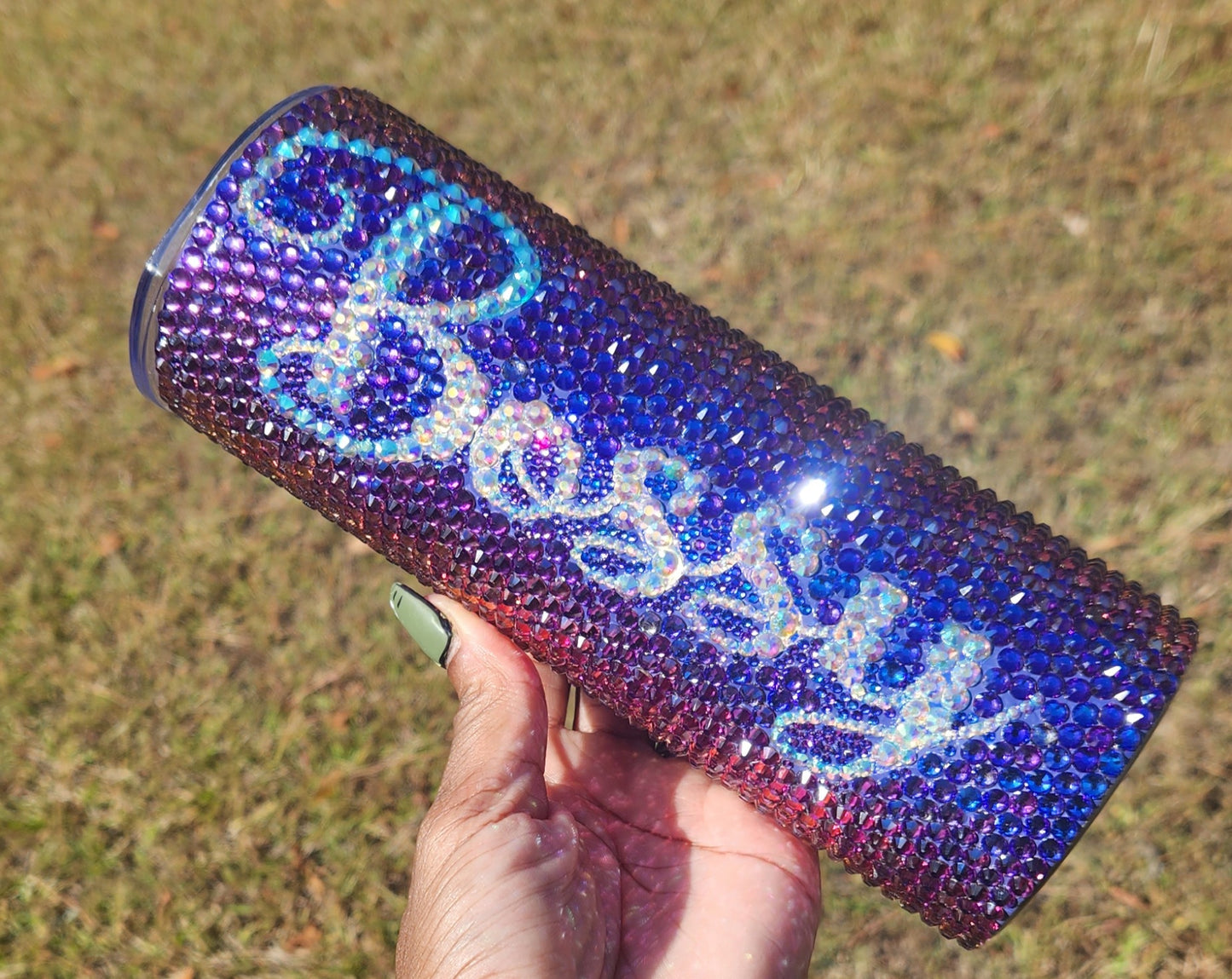 Purple rhinestone tumbler, blinged tumbler.20oz stainless steel double wall insulated tumbler. Straws and lids are included with all tumblers When ordering, please remember to to include the colors you would like the name made in and also double check your spelling.